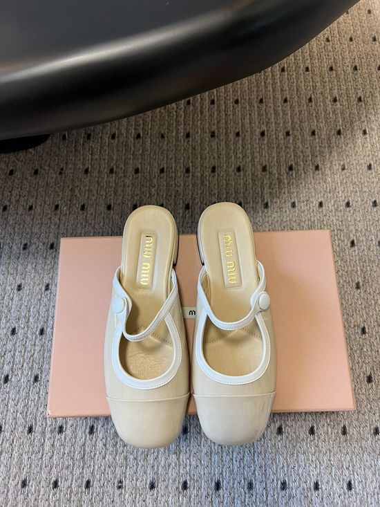 Miu Miu Button Decor Block Heel Mary Jane Mules