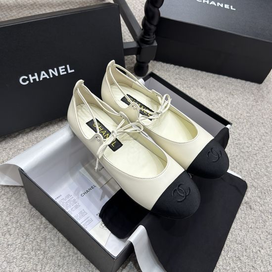 Chanel Classic Embroidered Logo Mary Jane Leather Flats