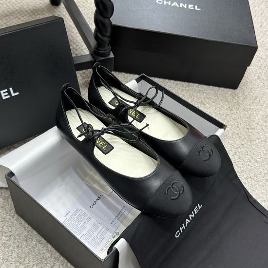 Chanel Classic Embroidered Logo Mary Jane Leather Flats
