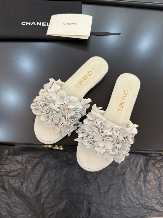 Chanel Premium Genuine Leather Low Heel Comfort Slides