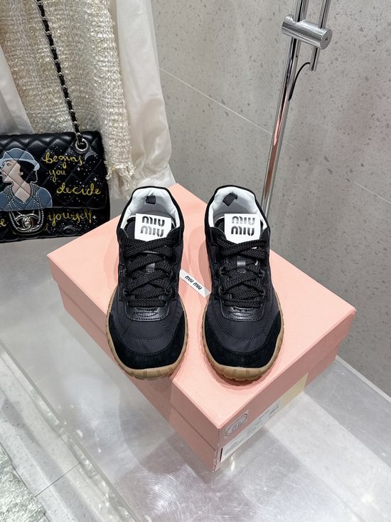 Miu Miu Thick Sole Canvas Casual Sneakers With Retro Logo Details