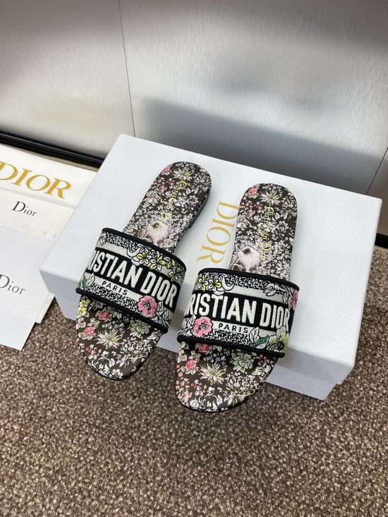Christian Dior Embroidered Slip-On Sandals with 3D Logo