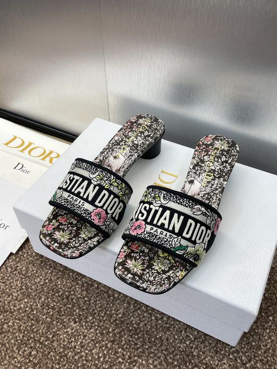 Christian Dior Embroidered Slip-On Sandals with 3D Logo