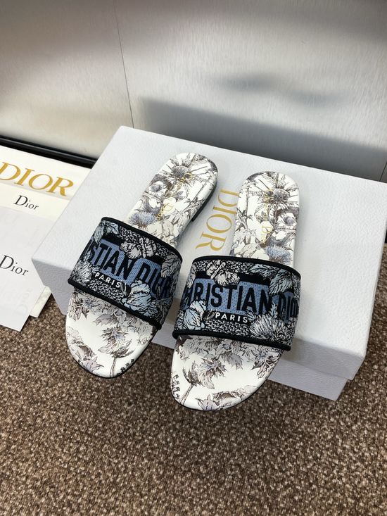 Christian Dior Embroidered Slip-On Sandals with 3D Logo