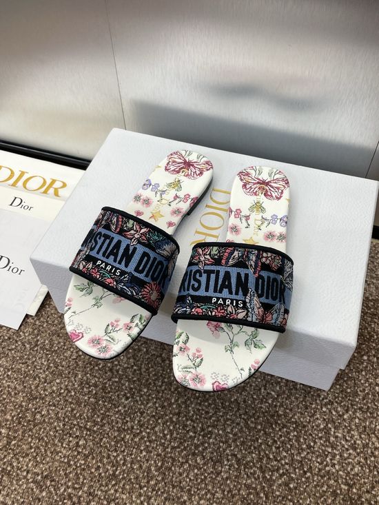 Christian Dior Embroidered Slip-On Sandals with 3D Logo
