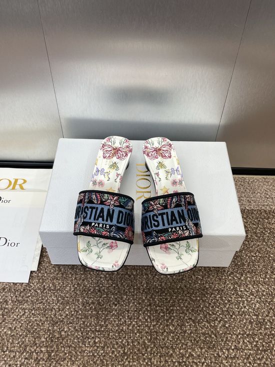 Christian Dior Embroidered Slip-On Sandals with 3D Logo