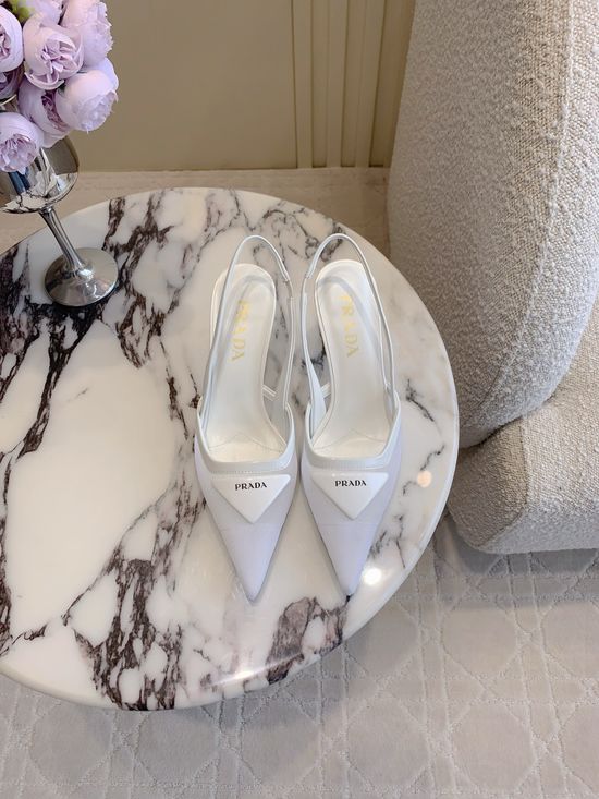 Prada Pointed Toe Mesh Pump with Classic Emblem
