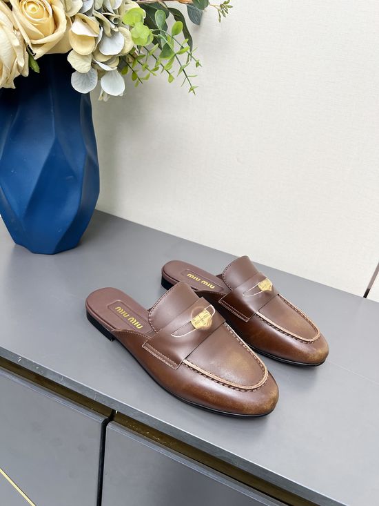 Miu Miu Classic Mule Loafers Retro Coin Decor Soft Insole