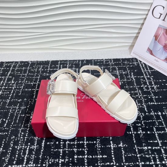Roger Viver Adjustable Strap Rhinestone Buckle Leather Summer Sandals