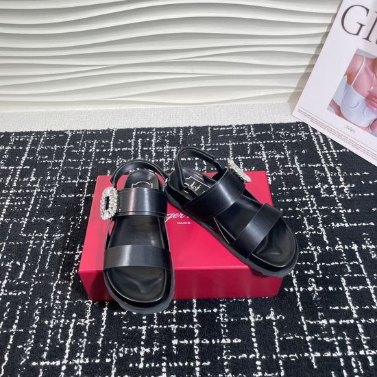 Roger Viver Adjustable Strap Rhinestone Buckle Leather Summer Sandals