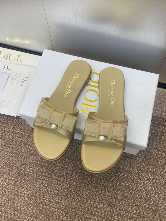 Christian Dior Tassel Bow Decor Pearl Buckle Comfortable Flat Slides