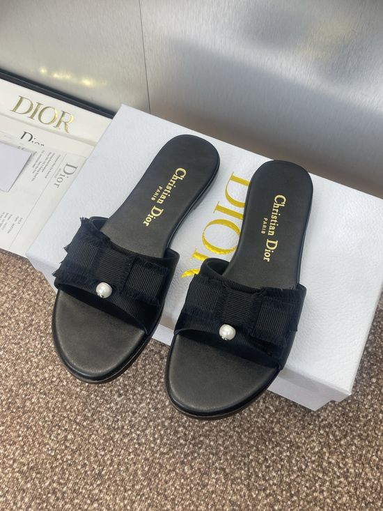 Christian Dior Tassel Bow Decor Pearl Buckle Comfortable Flat Slides