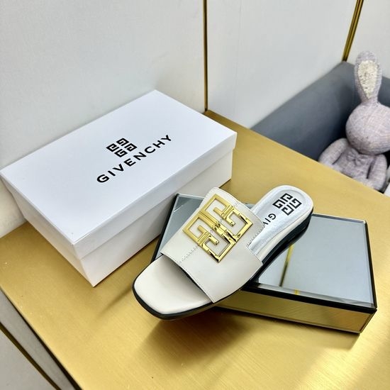 Givenchy Open Toe Leather Sole Slippers with Metal Buckle