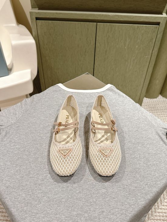 Prada Elegant Mesh Ballet Shoes Soft Sole Comfortable Wear