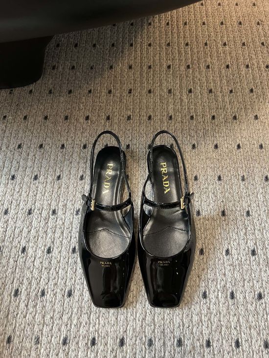Prada Elegant Square Toe Patent Leather Flat Mary Jane Shoes