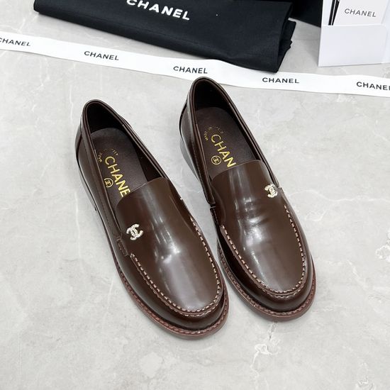 Chanel Rhinestone Buckle Slip-On Leather Loafer Sandals