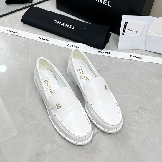 Chanel Rhinestone Buckle Slip-On Leather Loafer Shoes