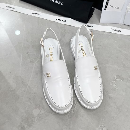 Chanel Rhinestone Buckle Slip-On Leather Loafer Shoes