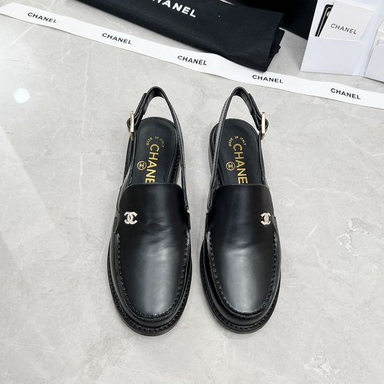 Chanel Rhinestone Buckle Slip-On Leather Loafer Shoes