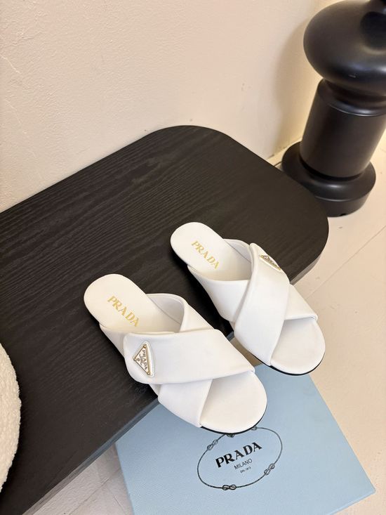 Prada Chic Runway Crossover Slip-on Sandals