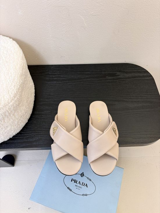 Prada Chic Runway Crossover Slip-on Sandals