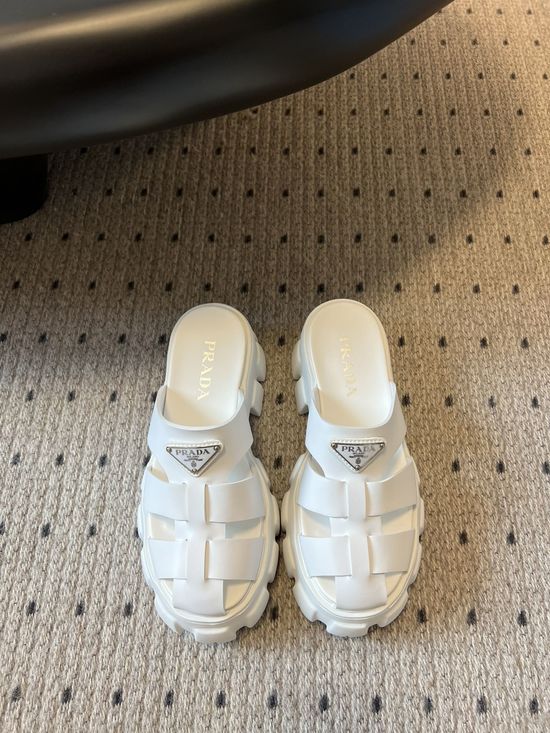 Prada Woven Platform Slip On Casual Comfortable Soft Sole Sandals
