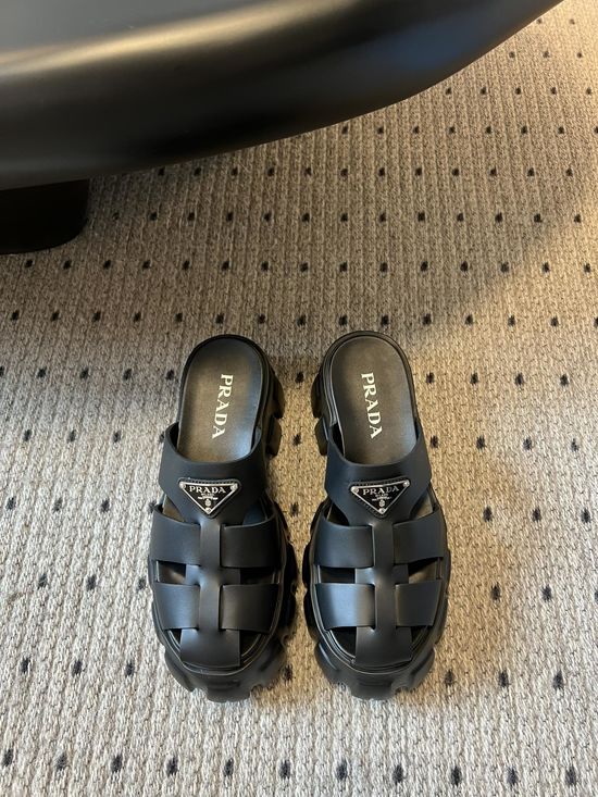 Prada Woven Platform Slip On Casual Comfortable Soft Sole Sandals