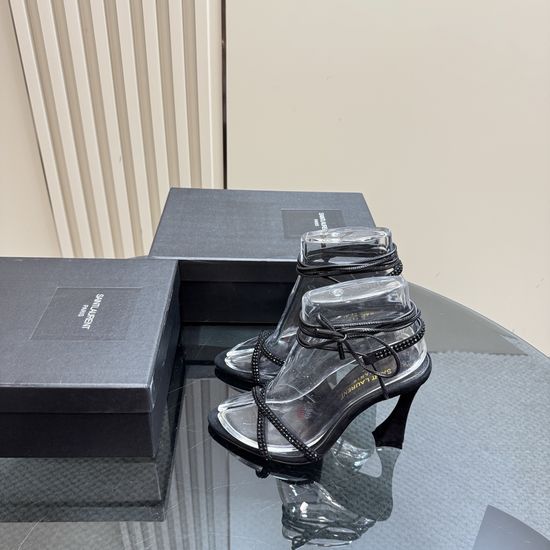 Yves Saint Laurent Rhinestone Decor Leather Dress Shoes With Sheepskin Lining