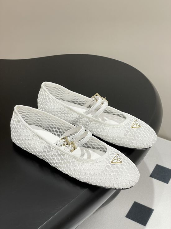 Prada Mesh Fabric Mary Jane Ballet Flats with Buckle