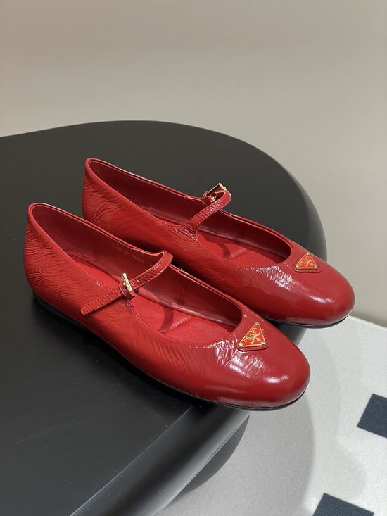 Prada Crinkled Patent Leather Mary Jane Ballet Flats