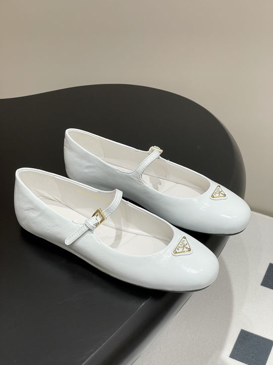 Prada Crinkled Patent Leather Mary Jane Ballet Flats