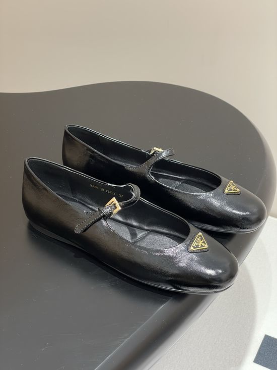Prada Crinkled Patent Leather Mary Jane Ballet Flats