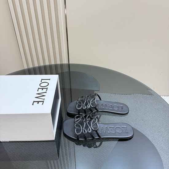Loewe Breathable Hollow-out Leather Slides Comfortable Casual Slippers