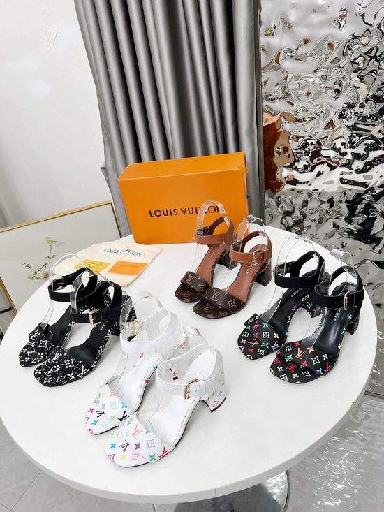 Louis Vuitton Classic Medium Heel Leather Lined Sandals