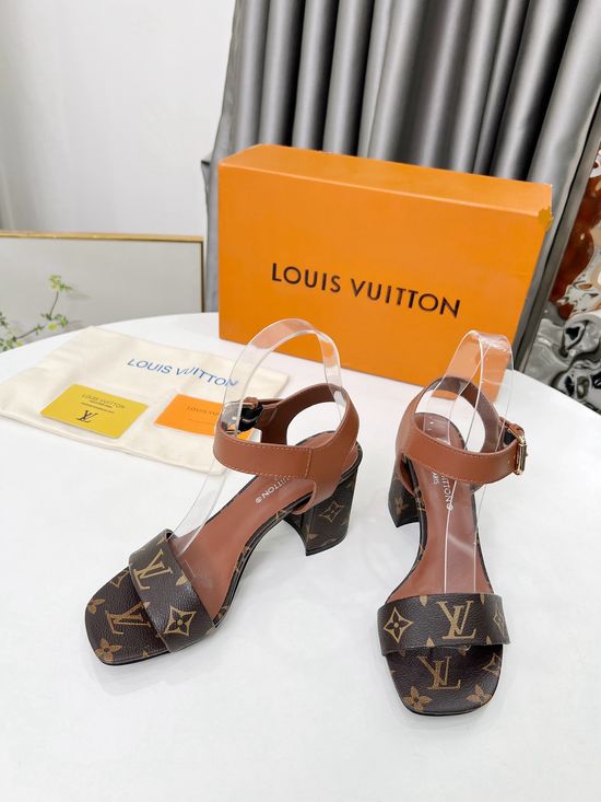 Louis Vuitton Classic Medium Heel Leather Lined Sandals