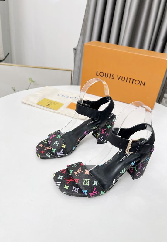 Louis Vuitton Classic Medium Heel Leather Lined Sandals