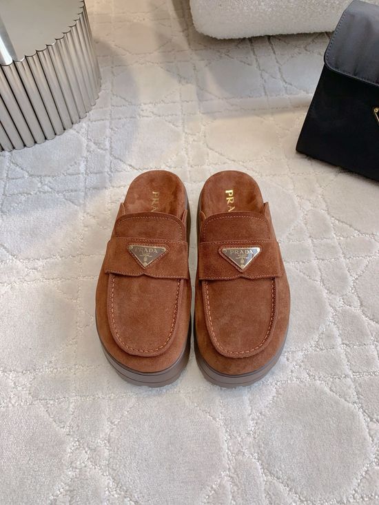 Prada Cute Thick Sole Half Slippers with Classic Triangle Logo