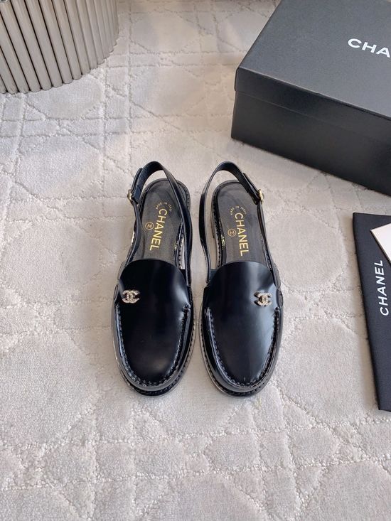 Chanel Classic Logo Decor Leather Comfortable All-match Loafers