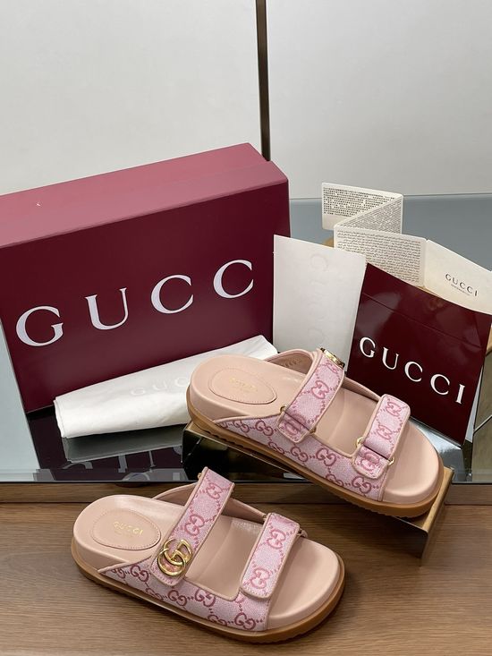 Gucci Monogrammed Canvas Hook and Loop Beach Sandals