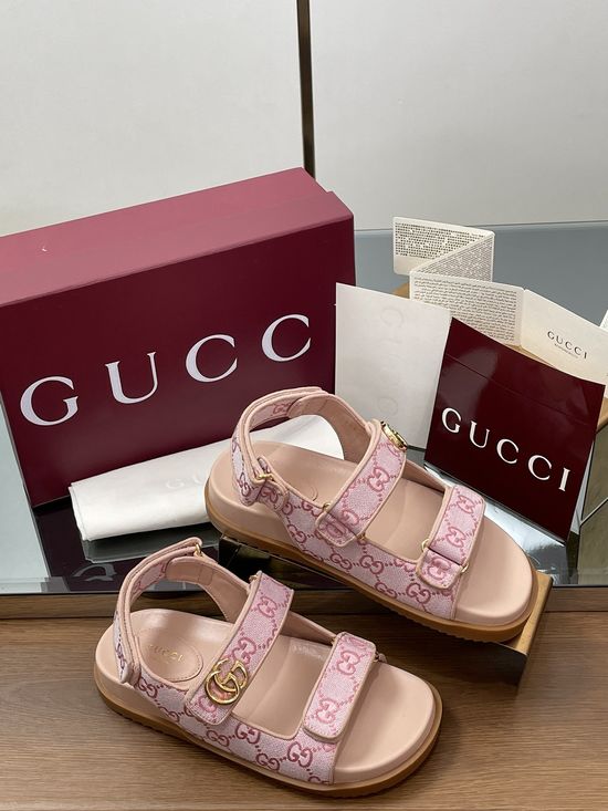 Gucci Monogrammed Canvas Hook and Loop Beach Sandals