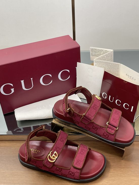Gucci Monogrammed Canvas Hook and Loop Beach Sandals