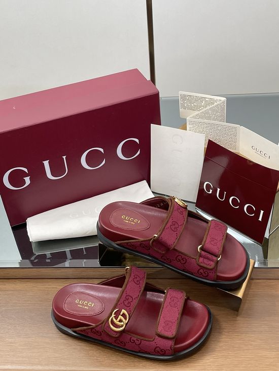 Gucci Monogrammed Canvas Hook and Loop Beach Sandals