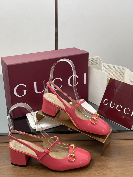 Gucci Patent Leather Chunky Heel Mary Jane Slingback Shoes