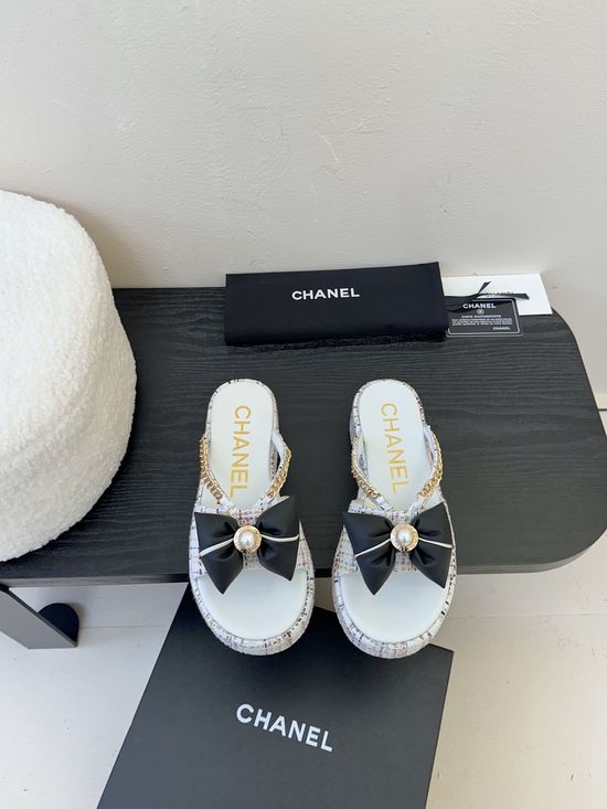 Chanel Velvet Platform Flip Flops with Leather Insole