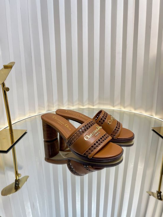 Christian Dior Embroidered Pattern Leather Flat Slide Sandals