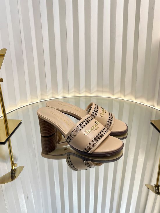 Christian Dior Embroidered Pattern Leather Flat Slide Sandals