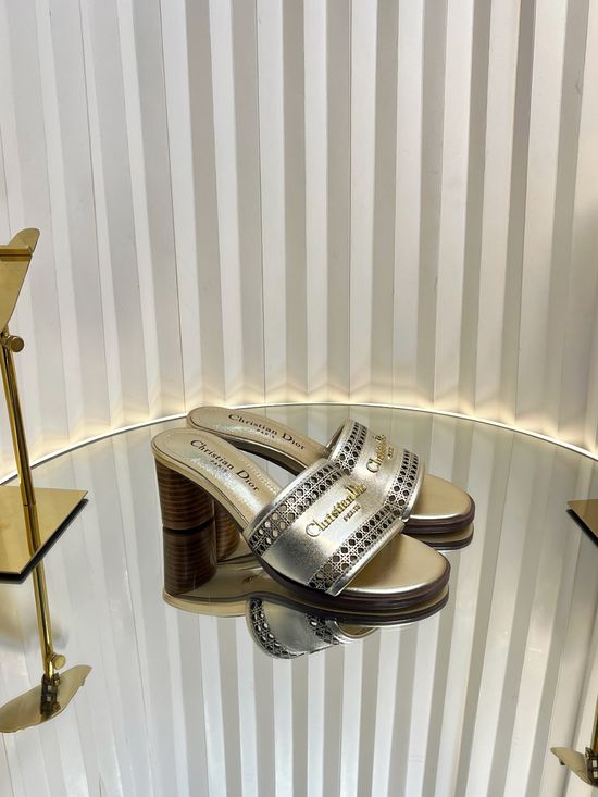 Christian Dior Embroidered Pattern Leather Flat Slide Sandals