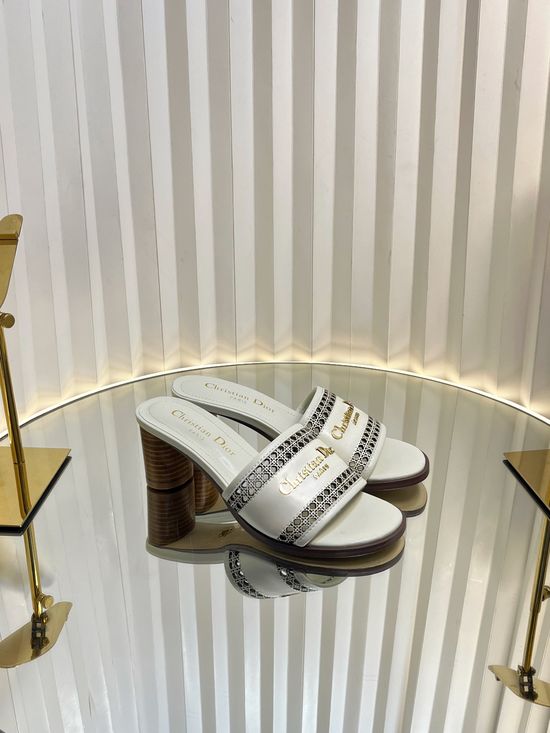 Christian Dior Embroidered Pattern Leather Flat Slide Sandals