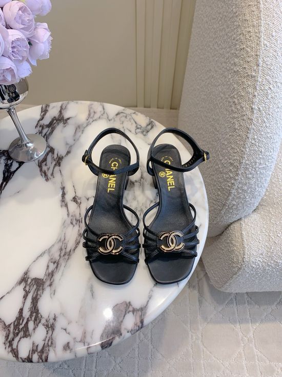 Chanel Simple Chunky Heel Sandals with Double C Logo