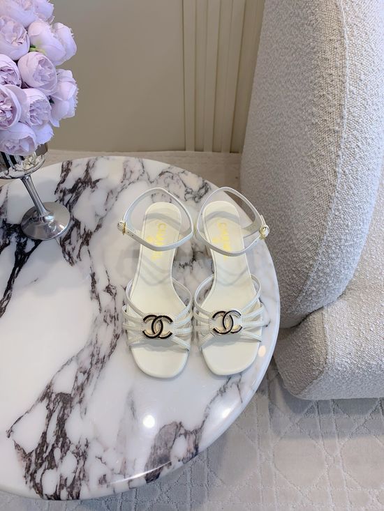 Chanel Simple Chunky Heel Sandals with Double C Logo